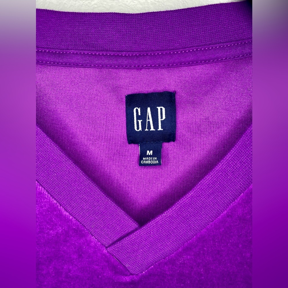 💥BOGO💥 Gap Long Sleeve Bright Purple Velour Top with V Neck - Picture 3 of 5